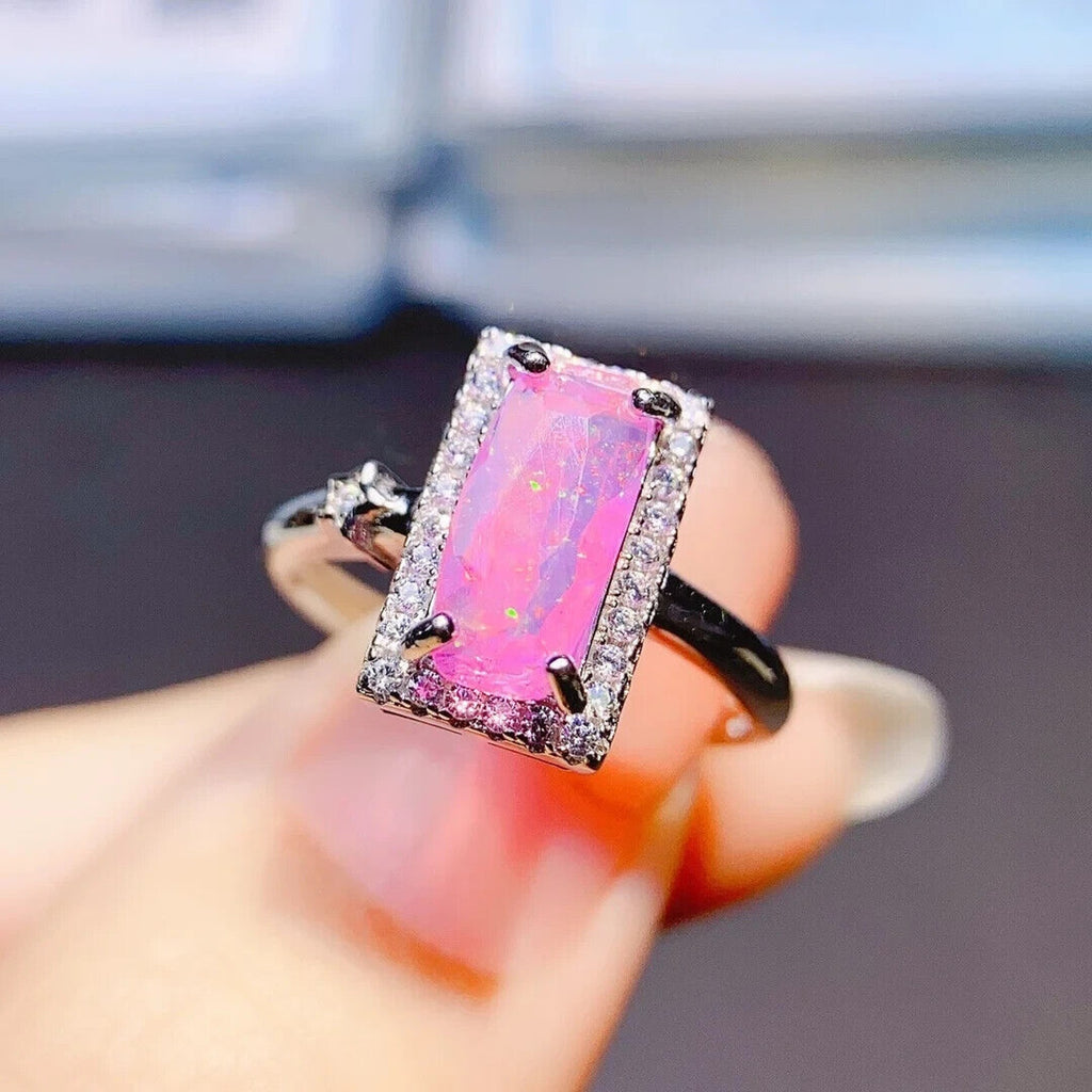 Pink Fire Opal Gemstone Ring 5x10mm, Natural Pink Fire Opal Statement Ring