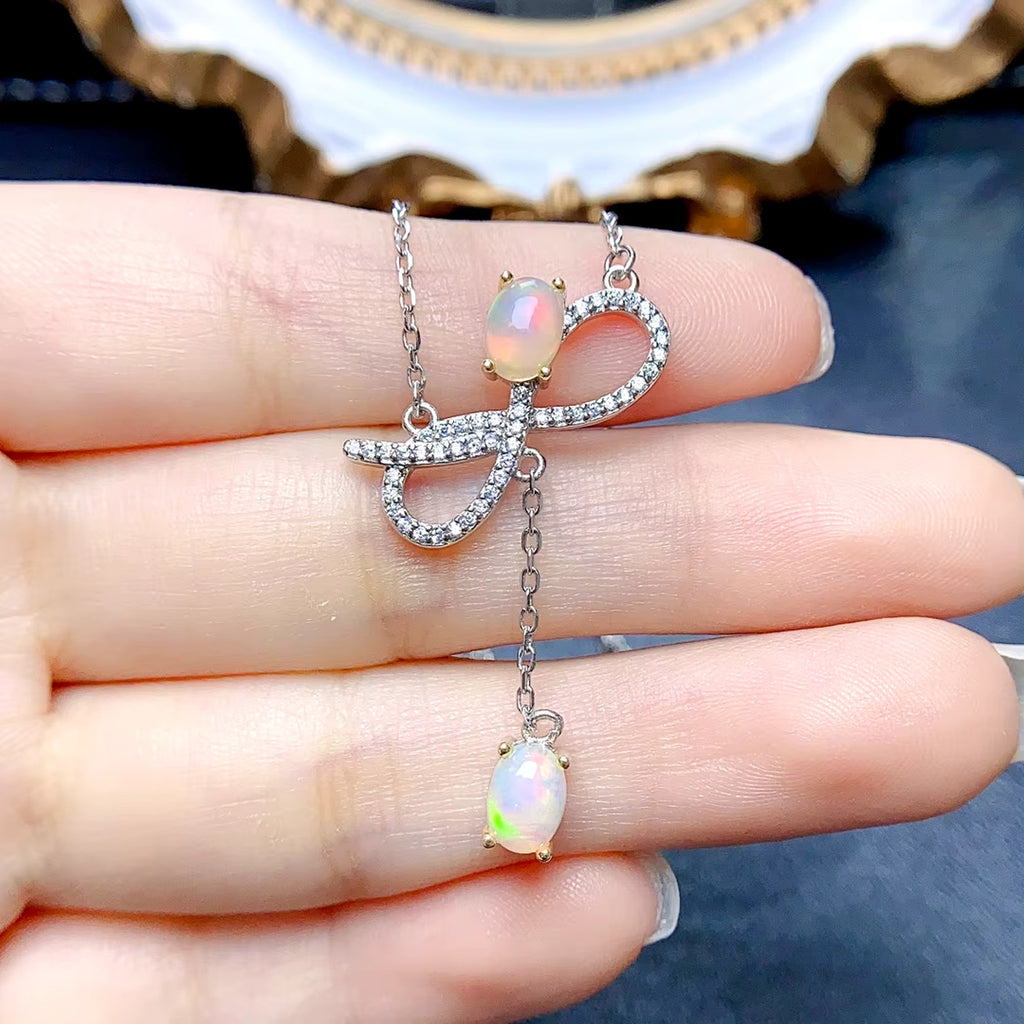 Fire Opal Charm Necklace, Natural Opal Pendant Necklace 925 Sterling Silver