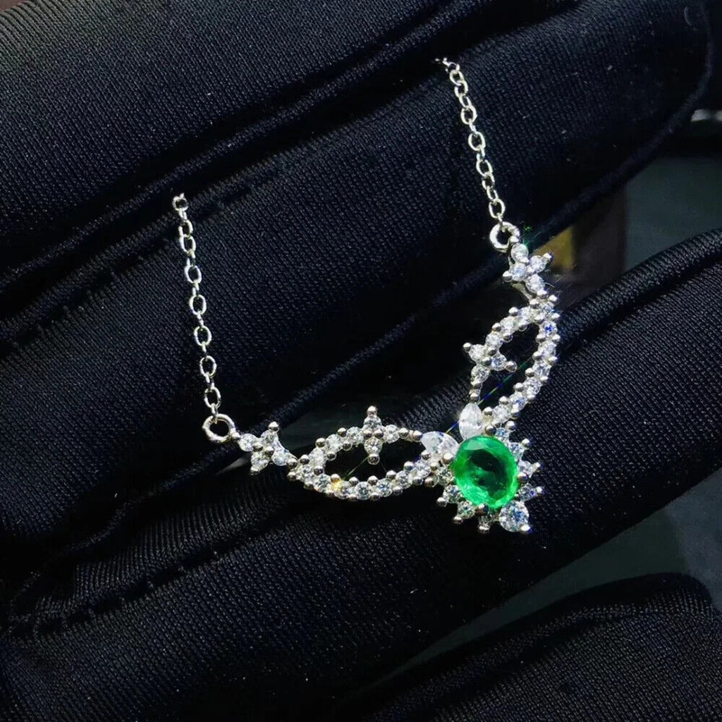 Natural Emerald Clavicle Chain Necklace, Genuine Emerald Chain Necklace 4x5mm