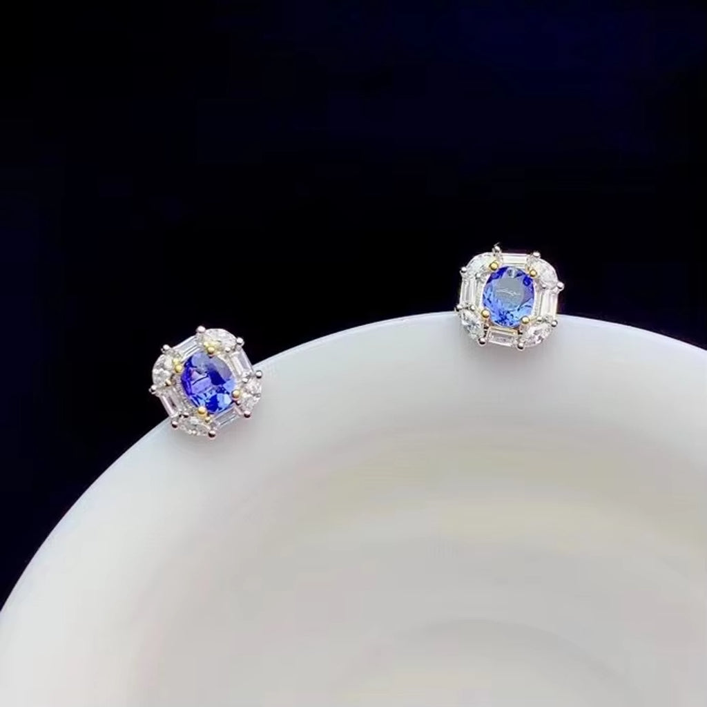 Natural Tanzanite Stud Earrings, Purple Tanzanite Earrings Sterling Silver 4x5mm