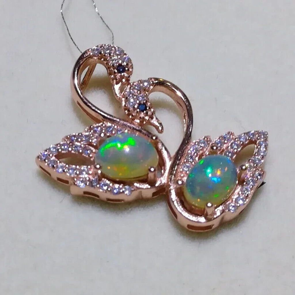 Fire Opal Swan Pendant Necklace, Natural Opal Pendant Necklace Swan