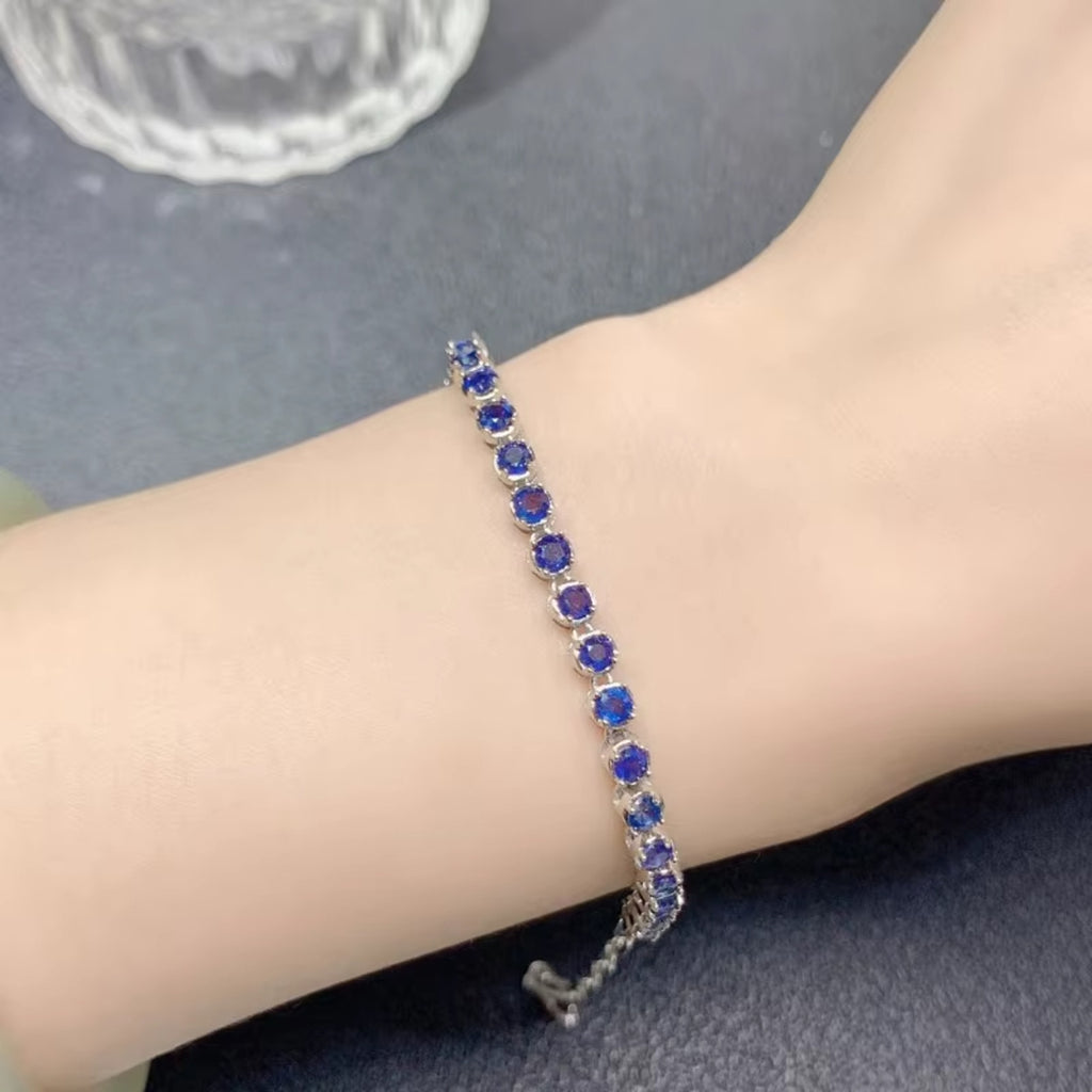Natural Sapphire Paperclip Chain Bracelet, Blue Sapphire Bracelet 925 Sterling