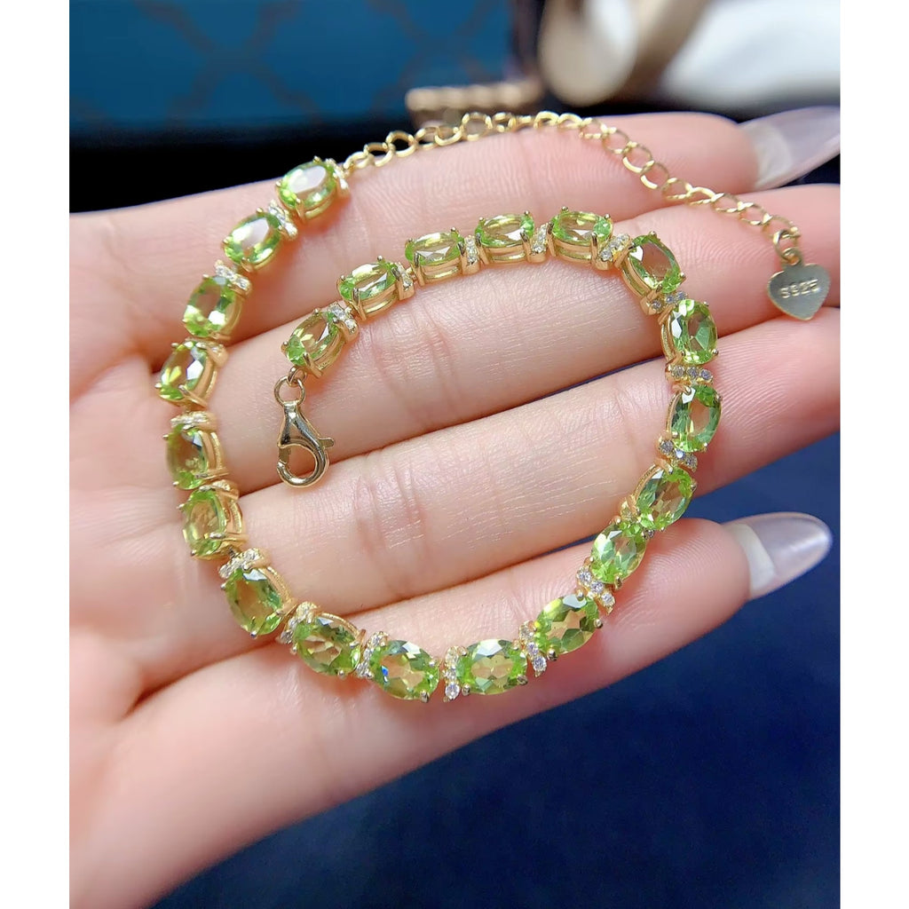 Natural Peridot August Birthstone Tennis Bracelet 925 Sterling Silver