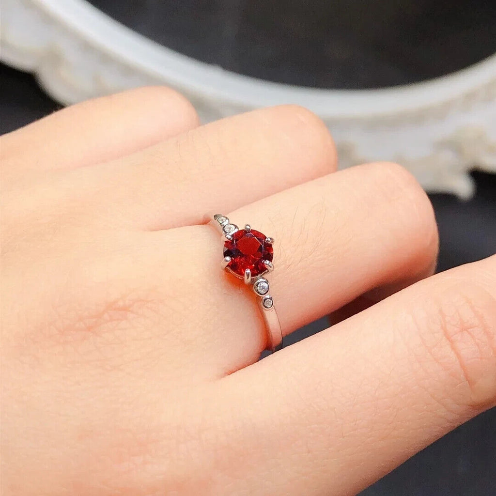 Red Garnet Round Cut Cocktail Ring 6x6mm 925 Sterling Silver Platinum Plated