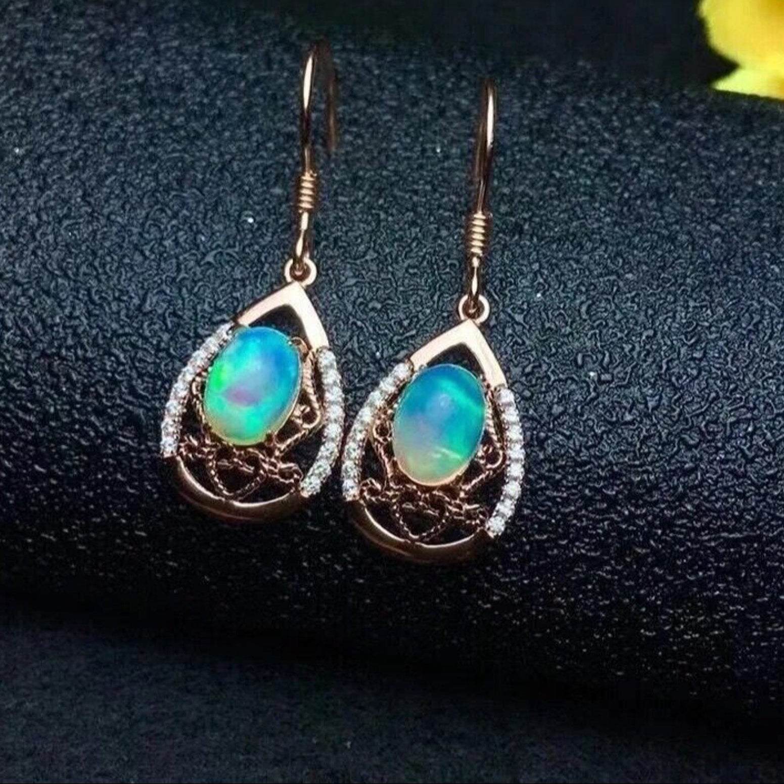 Australian Fire Opal Drop Dangle Earrings 5x7mm
