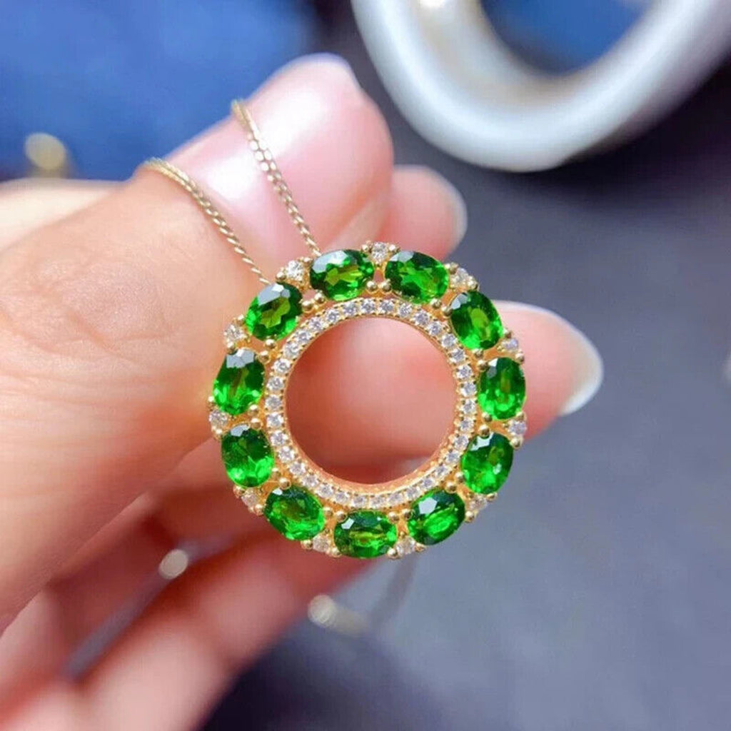 Chrome Diopside Pendant Necklace, Natural Diopside Gemstone Pendant 925 Sterling
