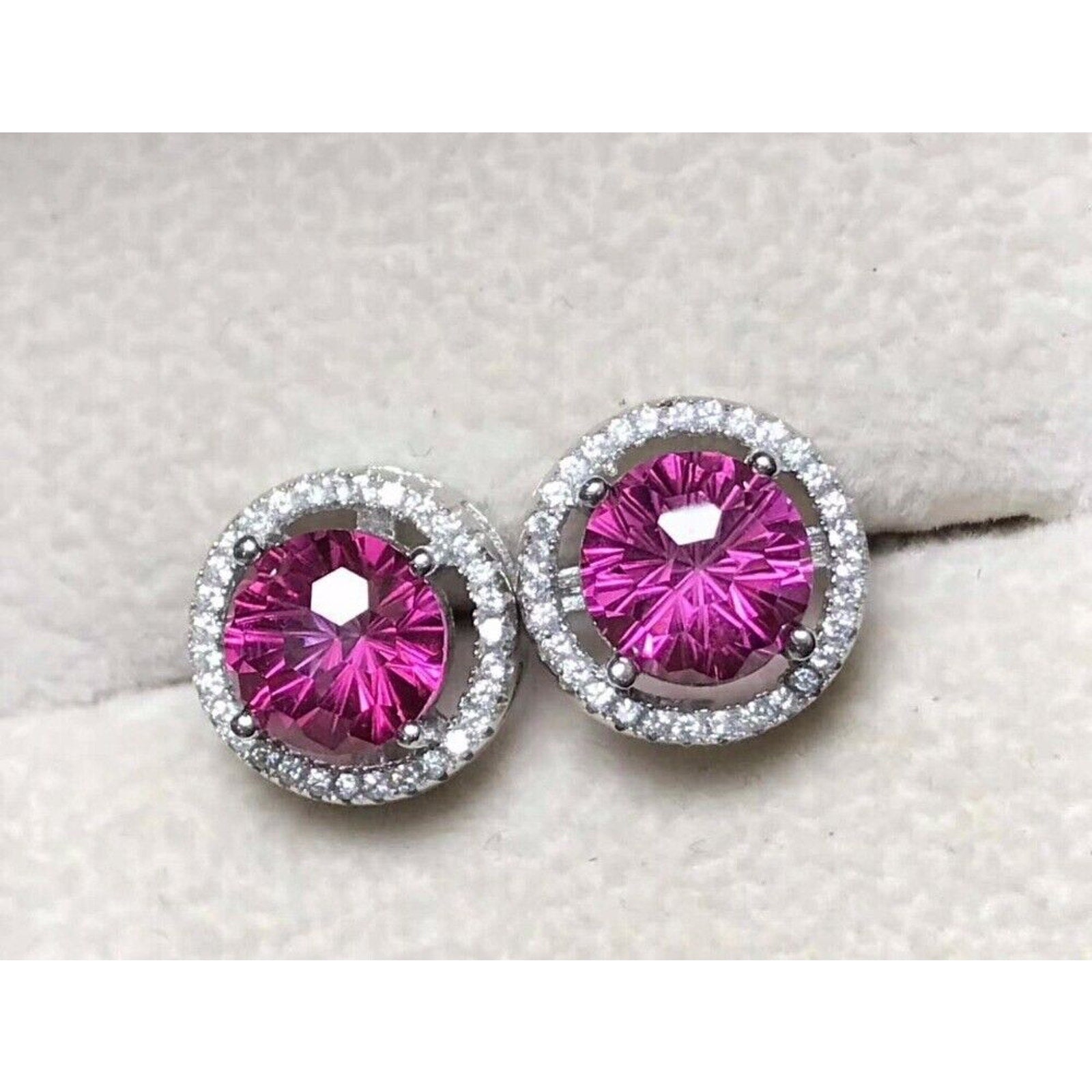 Pink Topaz Firework Cut Large 8x8mm Stud Earrings