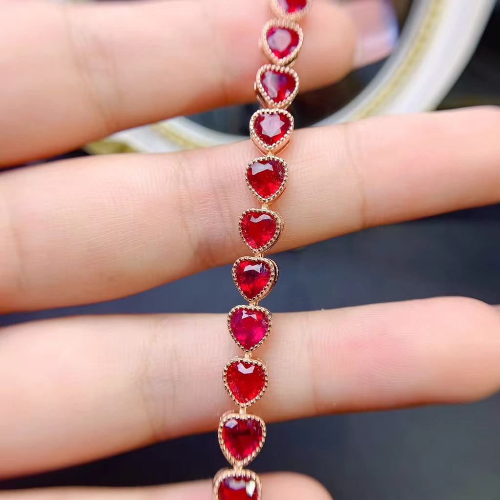 Natural Ruby Heart Bracelet, Women's Romantic Ruby Tennis Bracelet, Ruby Bracelet, Ruby Tennis Bracelet, Natural Ruby Bracelet, Genuine Ruby Bracelet, Women's Ruby Bracelets, Natural Ruby Tennis Bracelet, Bright Red Ruby Bracelet, Sterling Silver Ruby Bracelet, Gold Ruby Bracelet, Ruby Tennis Bracelets For Women, Rose Gold Ruby Bracelet, Ruby Gemstone Bracelet, July Birthstone Ruby, Women's Ruby Jewelry