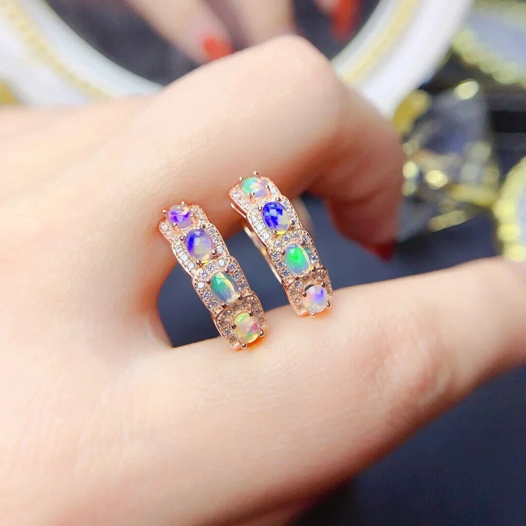 Natural Fire Opal Clip Earrings 3x4mm Sterling Silver, Opal Clip Earrings