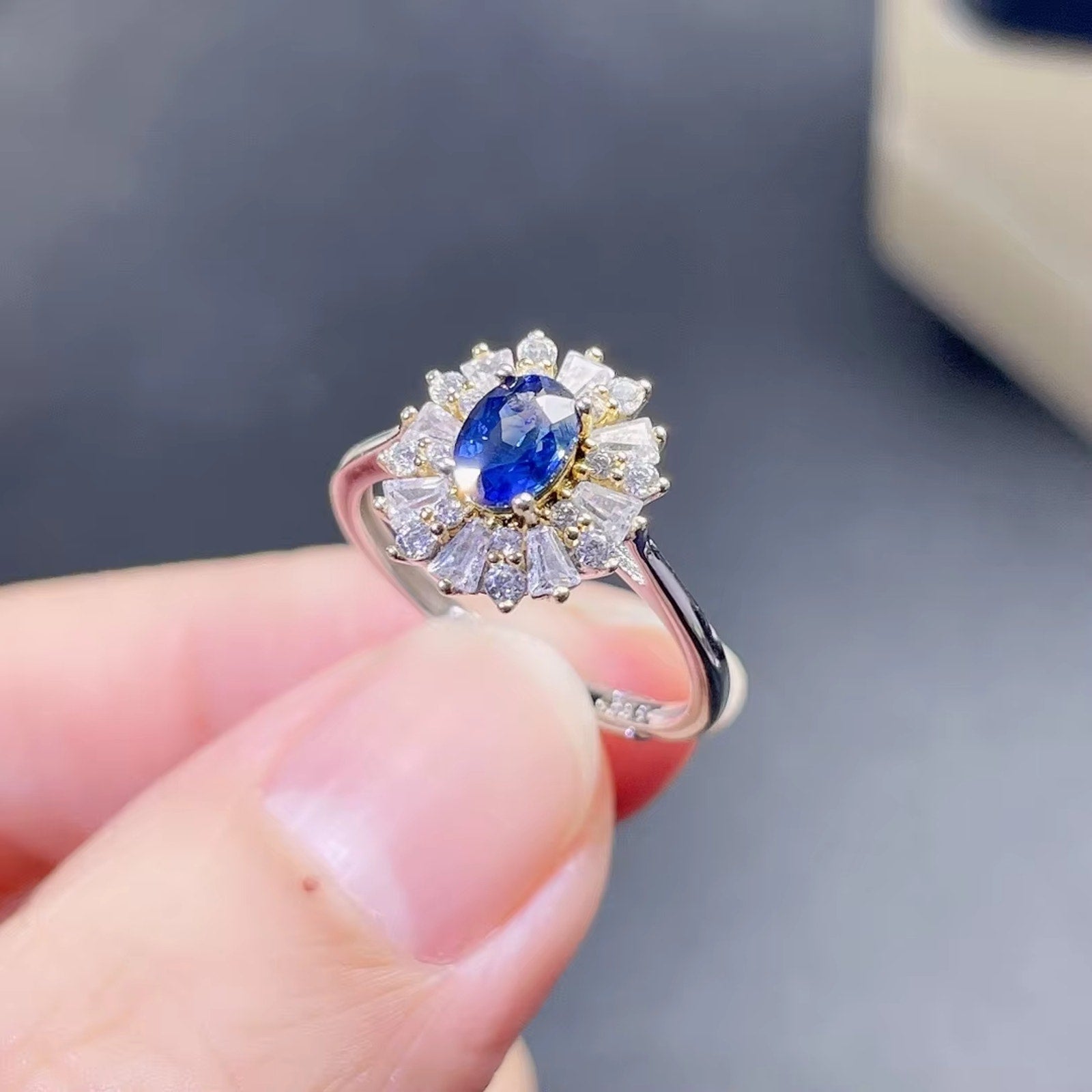 0.5CT Natural Sapphire Ring Platinum Plated, Sapphire Engagement Ring