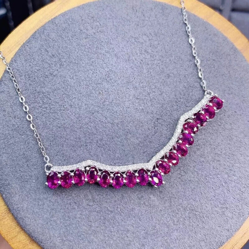 Natural Garnet Clavicle Chain Necklace, Garnet Chain Necklace 925 Sterling