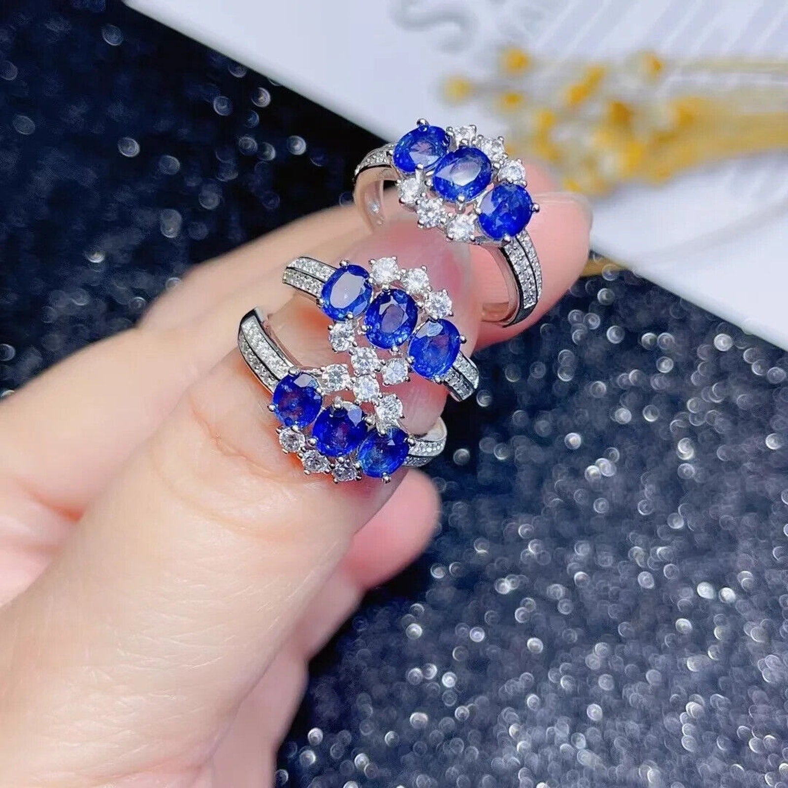 Blue Sapphire Dainty Cocktail Ring, Natural Blue Sapphire Gemstone Ring