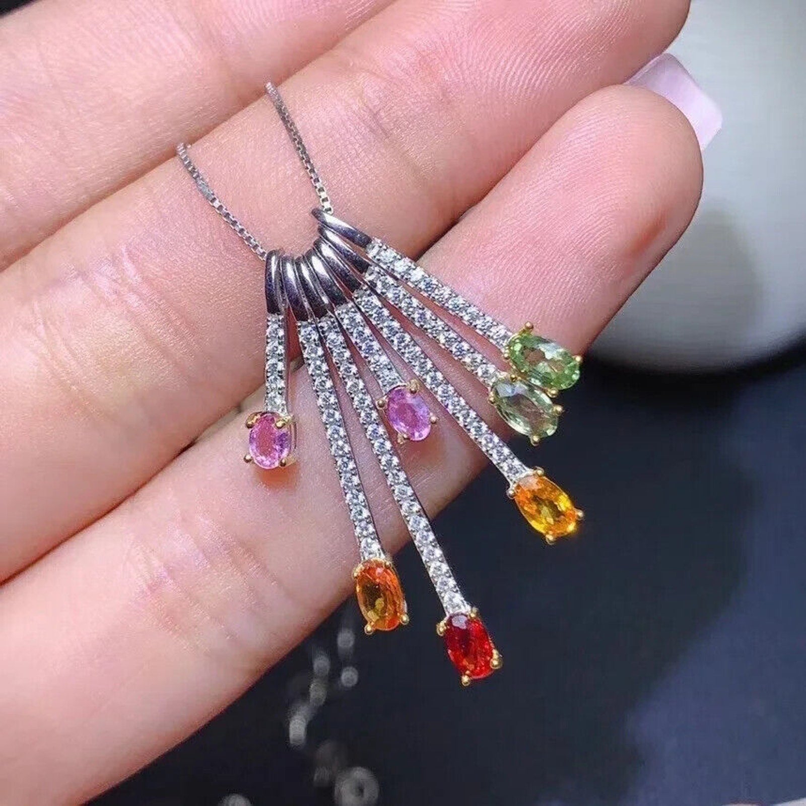 Natural Multicolor Sapphire Necklace – 925 Sterling Silver | Adjustable Women’s Gemstone Jewelry