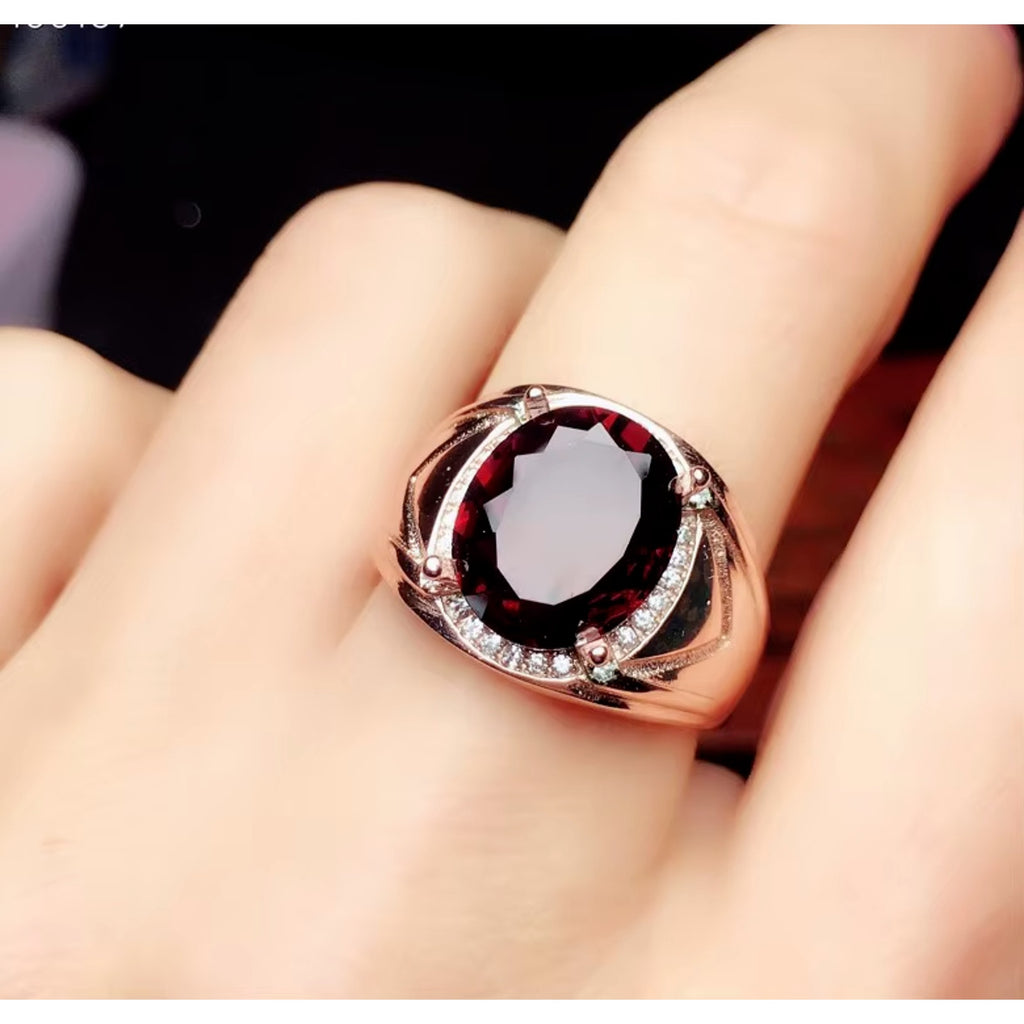 4CT Mens Garnet Ring 925 Sterling Silver 9x11mm, Red Garnet Ring For Men