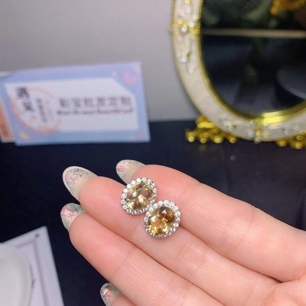 Natural Citrine Stud Earrings, 925 Sterling Silver Citrine Stud Earrings