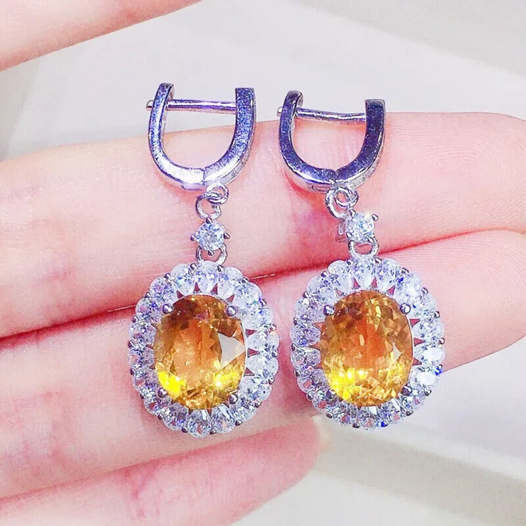Natural Citrine Oval Cut Dangle Earrings 8x10mm, Citrine Statement Earrings
