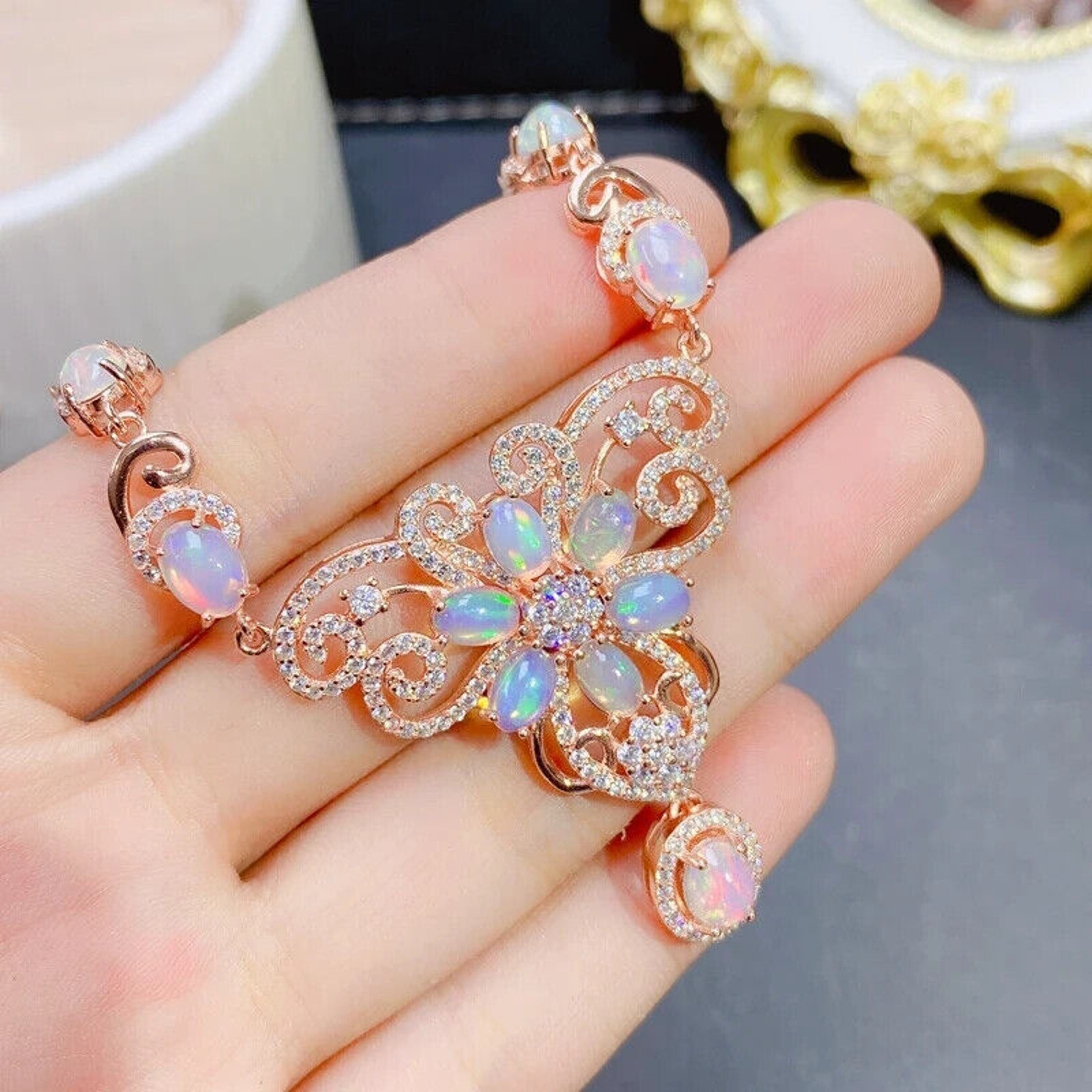 Natural Fire Opal Statement Necklace, Colorful Fire Opal Flower Necklace