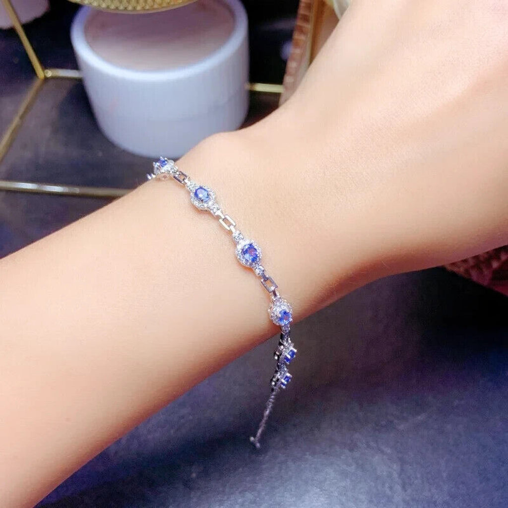 Dainty Tanzanite Tennis Bracelet, Natural Purple Tanzanite Bracelet Sterling