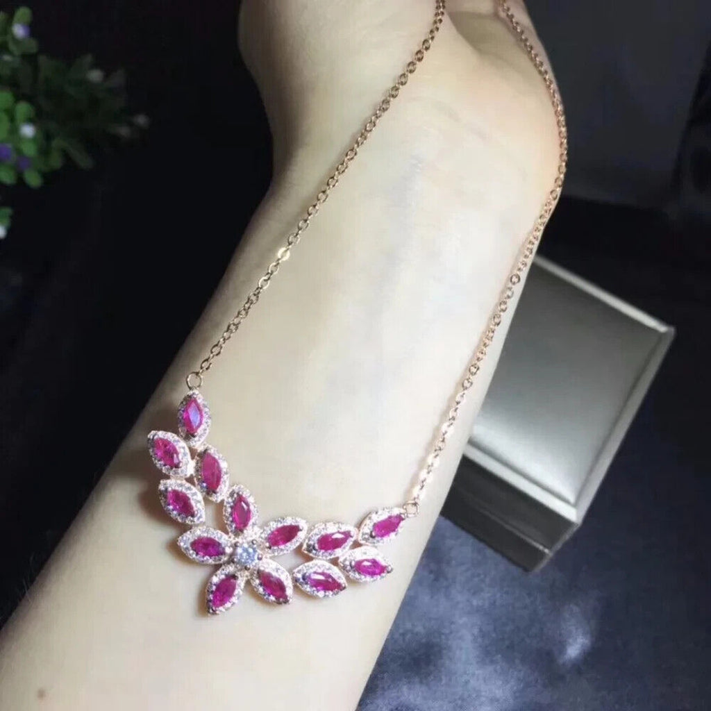 Natural Marquise Cut Ruby Necklace, Ruby Statement Necklace Sterling