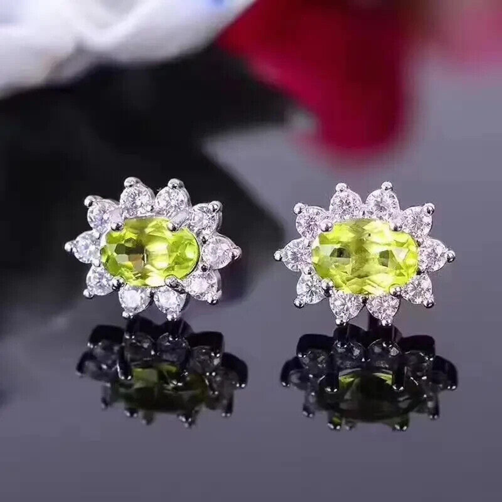 August Peridot Birthstone Jewelry Set 925 Sterling Silver