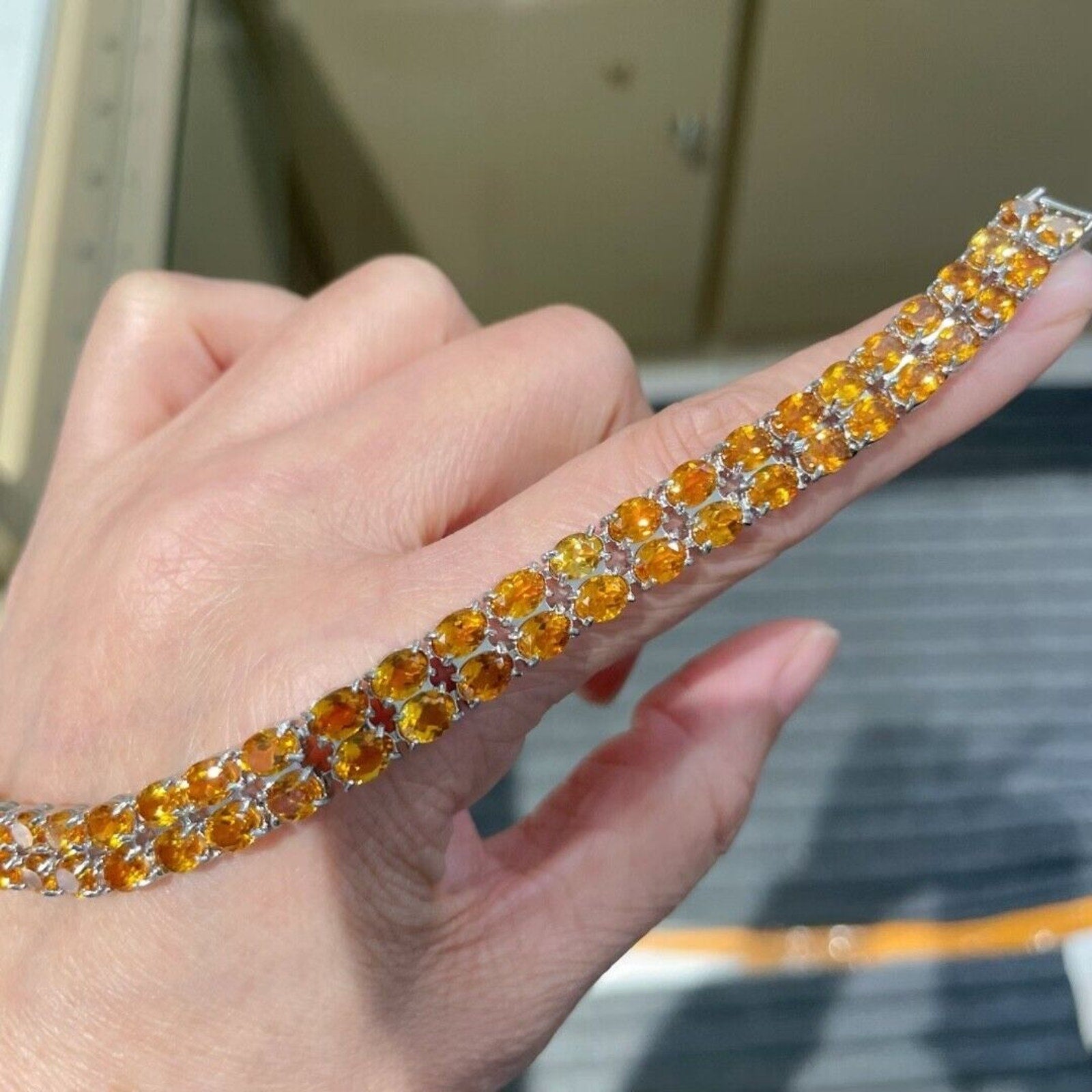 Double Layer Natural Citrine Tennis Bracelet 925 Sterling Silver