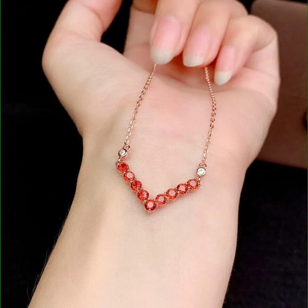 Natural Orange Garnet Clavicle Chain Necklace, Orange Garnet Necklace 3mm