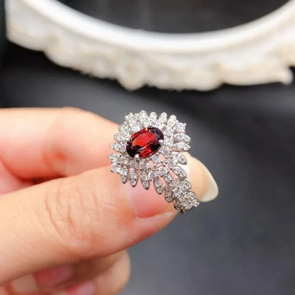 Red Garnet Cluster Statement Ring, Dazzing Red Garnet Cocktail Ring 925 Sterling