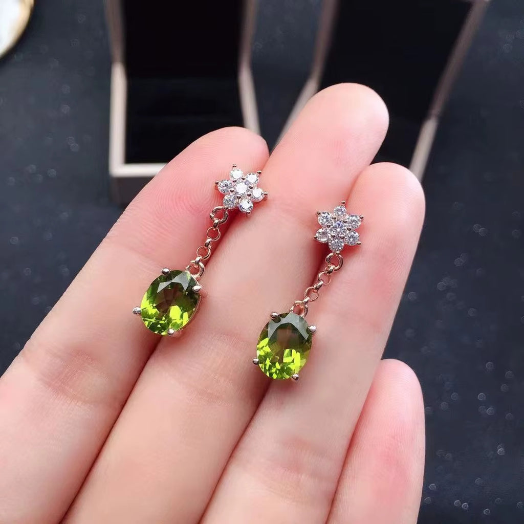 Natural Peridot Drop Dangle Earrings 925 Sterling Silver 6x8mm