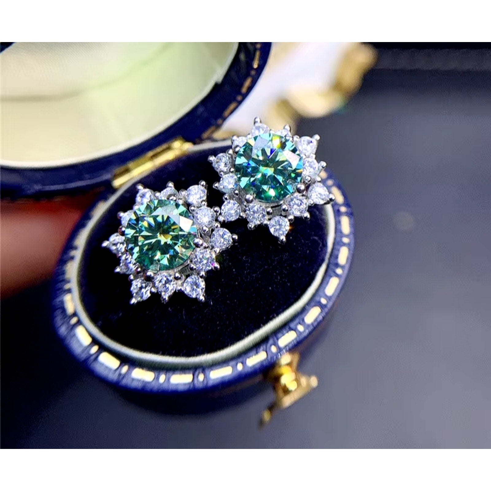 Moissanite Earrings, Moissanite Stud Earrings, Moissanite, White Moissanite, Green Moissanite, Moissanite Earrings Sterling Silver, VVS1 Moissanite Earrings, Green Moissanite Earrings, Green Moissanite Stud Earrings, Half Carat Moissanite Earrings, Women’s Green Moissanite Earrings, Green Moissanite Jewelry, Moissanite Jewelry, Round Brilliant Cut