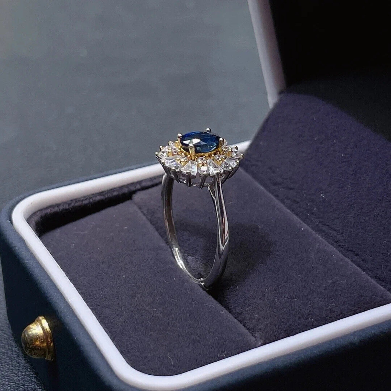 Natural Sapphire Cocktail Ring, Bright Blue Sapphire Ring 925 Sterling Silver