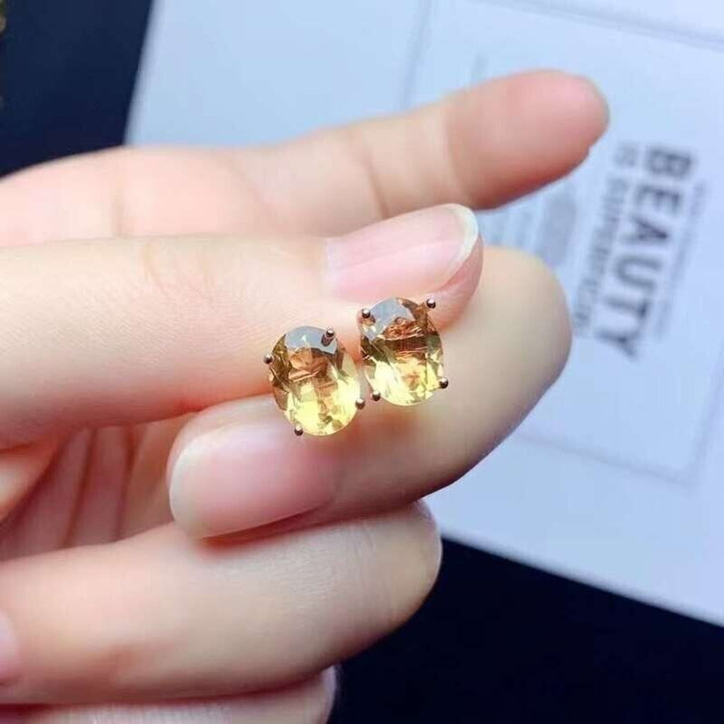 7x9mm Natural Citrine Stud Earrings, Genuine Citrine Stud Earrings 925 Sterling