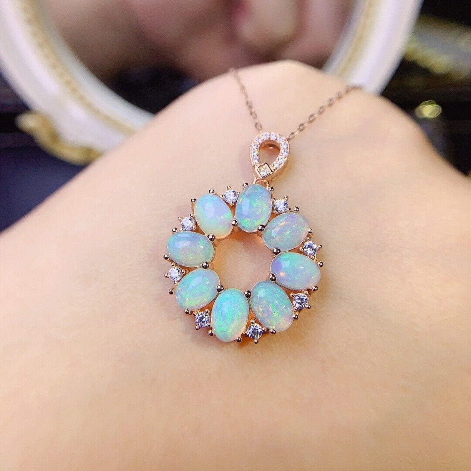 Natural Fire Opal Round Pendant Necklace, Women's Fire Opal Pendant's