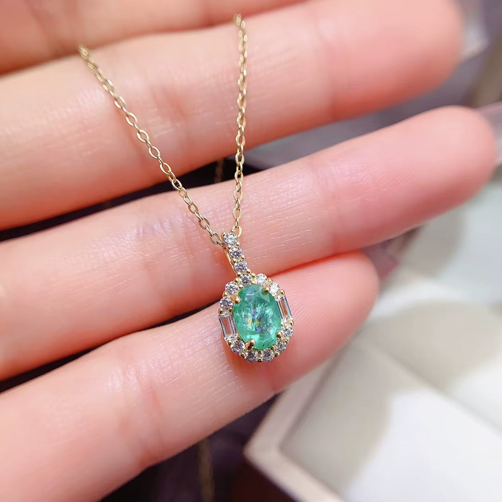 1CT Natural Emerald Pendant Necklace, Natural Colombian Emerald Necklace 5x7mm