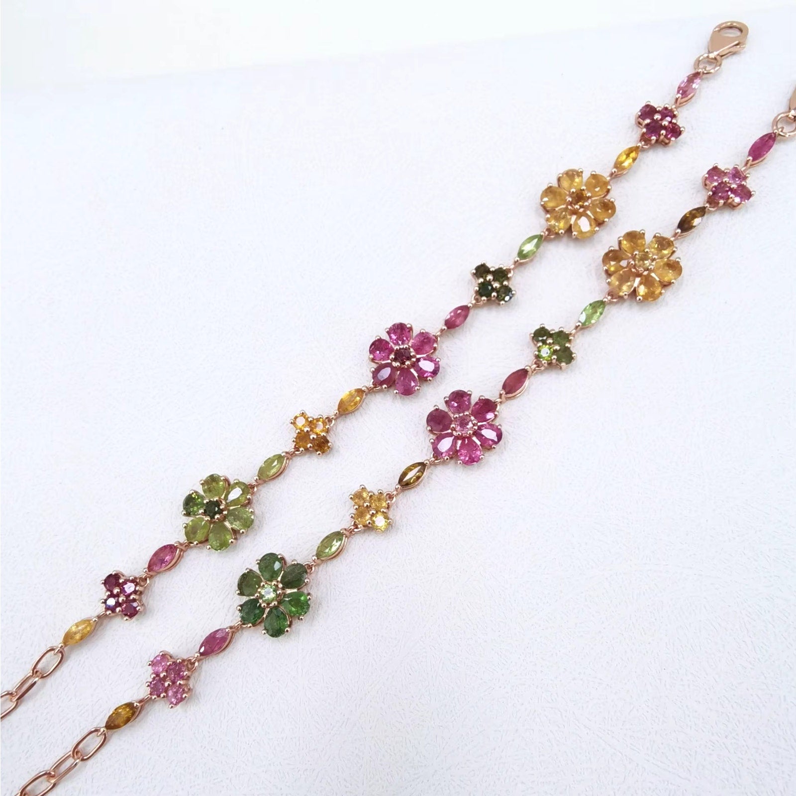Natural Brazilian Tourmaline Tennis Bracelet, Tourmaline Flower Bracelet