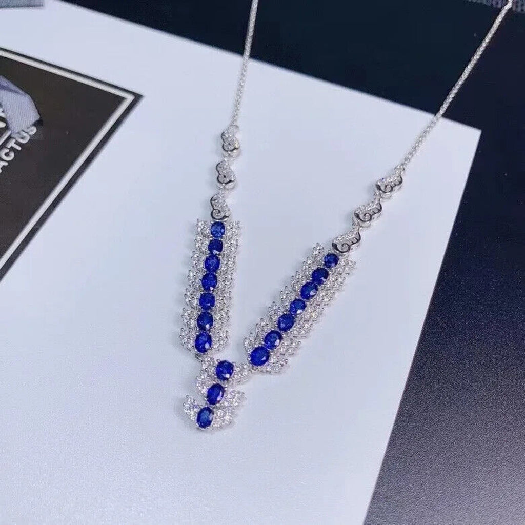 Sri Lanka Sapphire Collar Necklace, Women's Natural Blue Sapphire Necklace