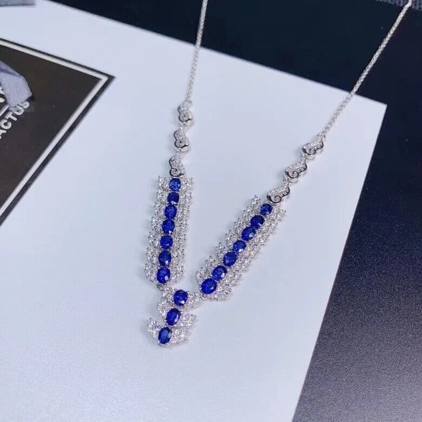 Sri Lanka Sapphire Collar Necklace, Women's Natural Blue Sapphire Necklace