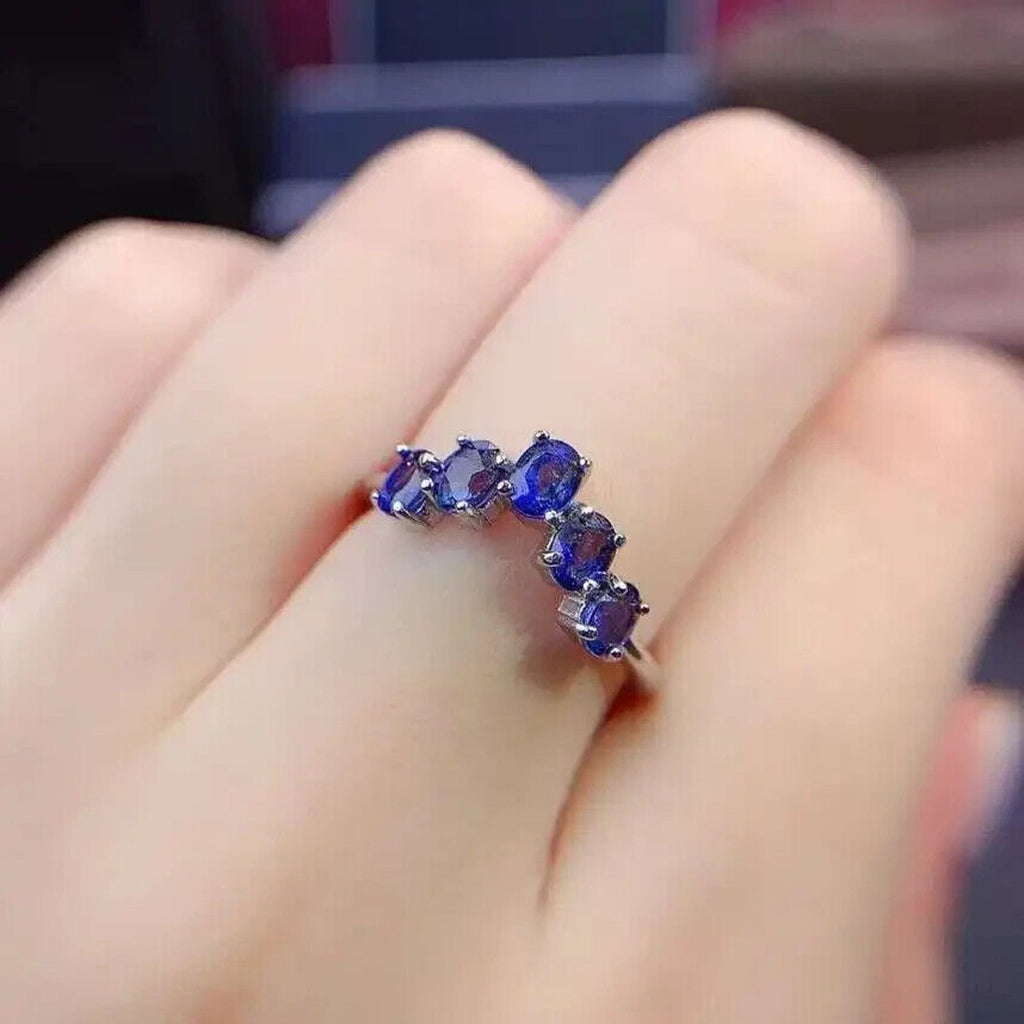 Natural Blue Sapphire Engagement Ring, Sapphire Engagement Ring Sterling Silver