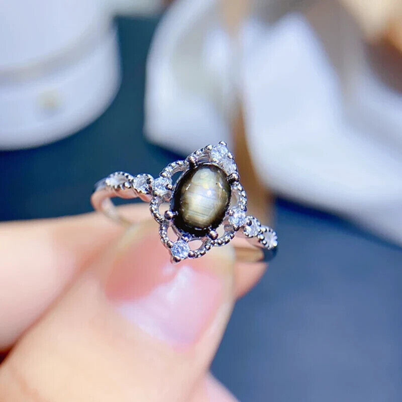 Star Sapphire, Natural Star Sapphire Ring, Star Light Sapphire Ring Genuine