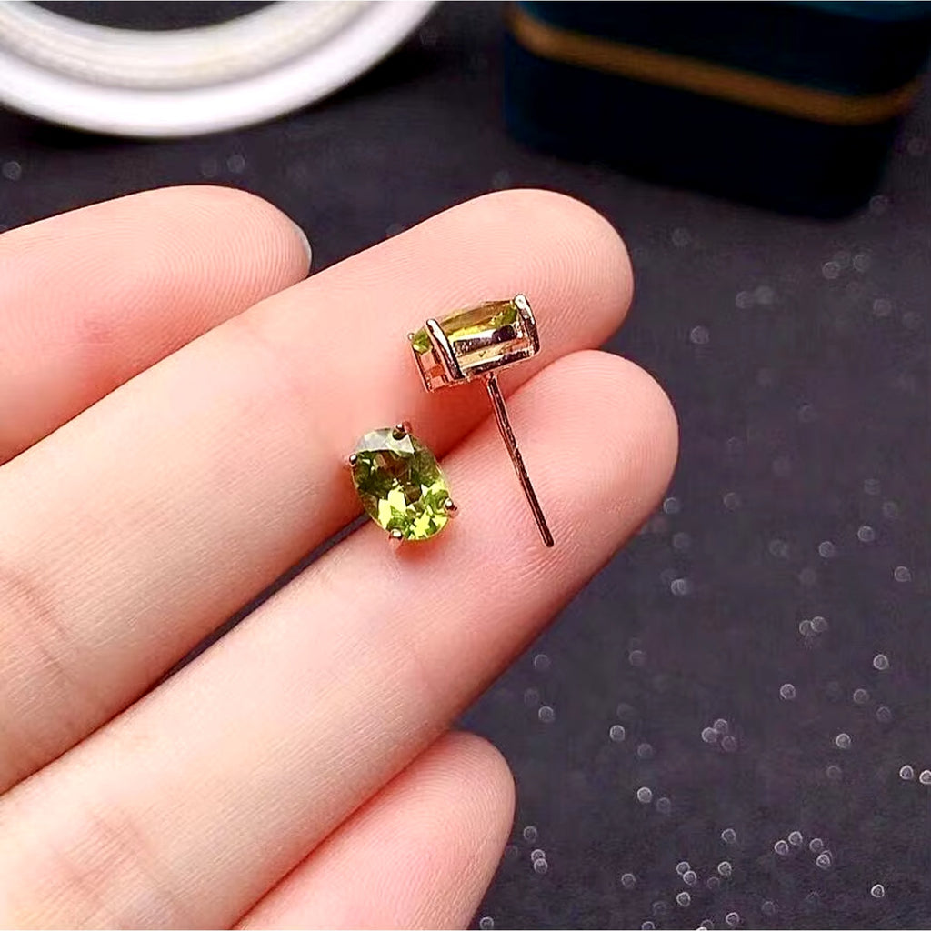 August Birthstone Peridot Stud Earrings 5x7mm 925 Sterling Silver