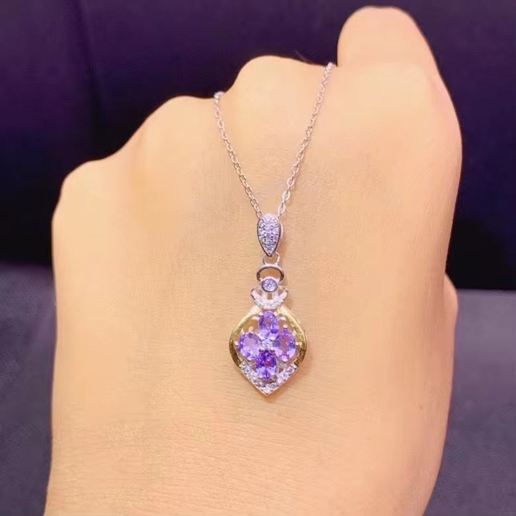 Tanzanite Necklace, Dainty Purple Tanzanite Charm Necklace Sterling Silver