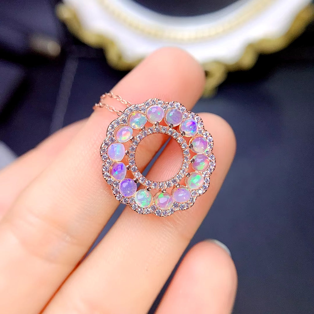 Natural Fire Opal Pendant Necklace, Women's Opal Necklace 925 Sterling Silver