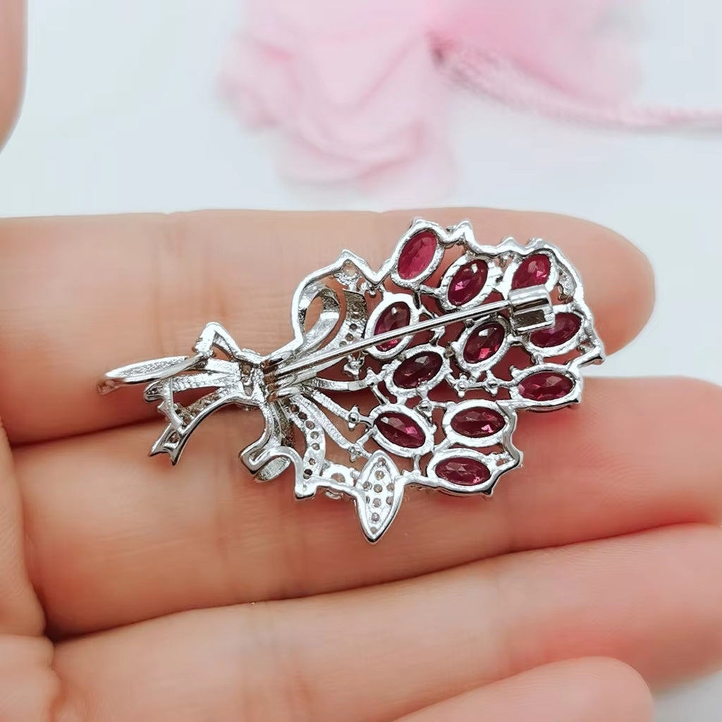 Natural Garnet Flower Bouquet Brooch Pin, Garnet Gemstone Brooch