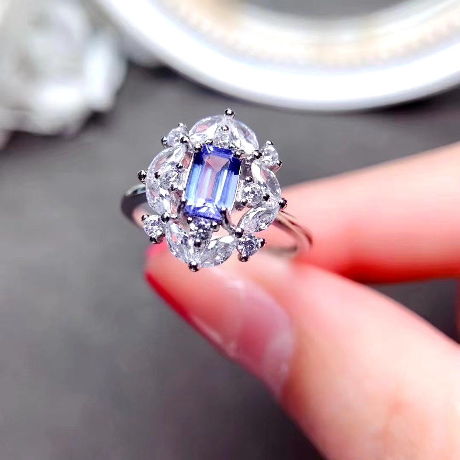 Purple Tanzanite Ring, Natural Tanzanite Rings For Women Sterling Silver