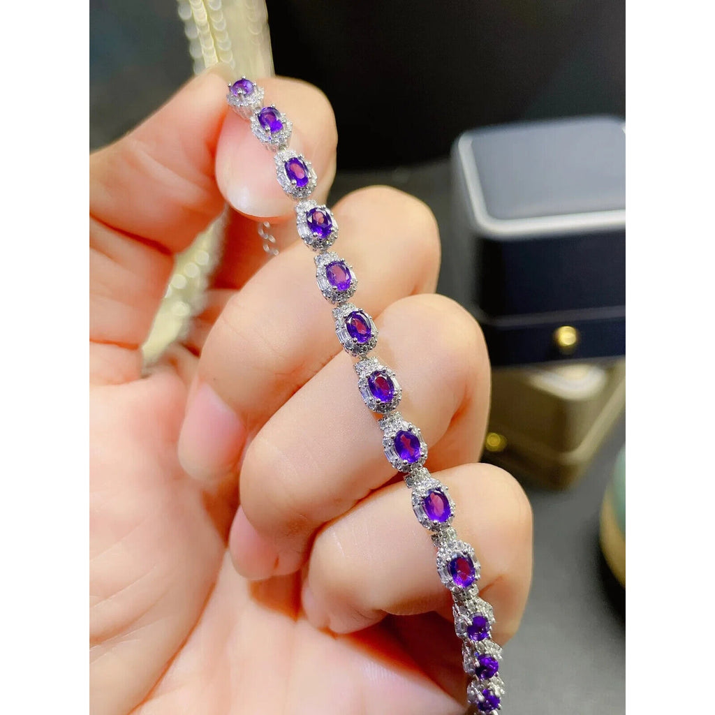 Natural Amethyst Gemstone Tennis Bracelet, Amethyst Bracelets