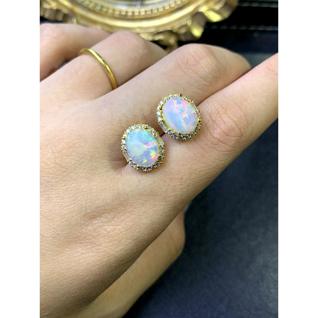 Natural Fire Opal Earrings, Women's Opal Stud Earrings 925 Sterling Silver