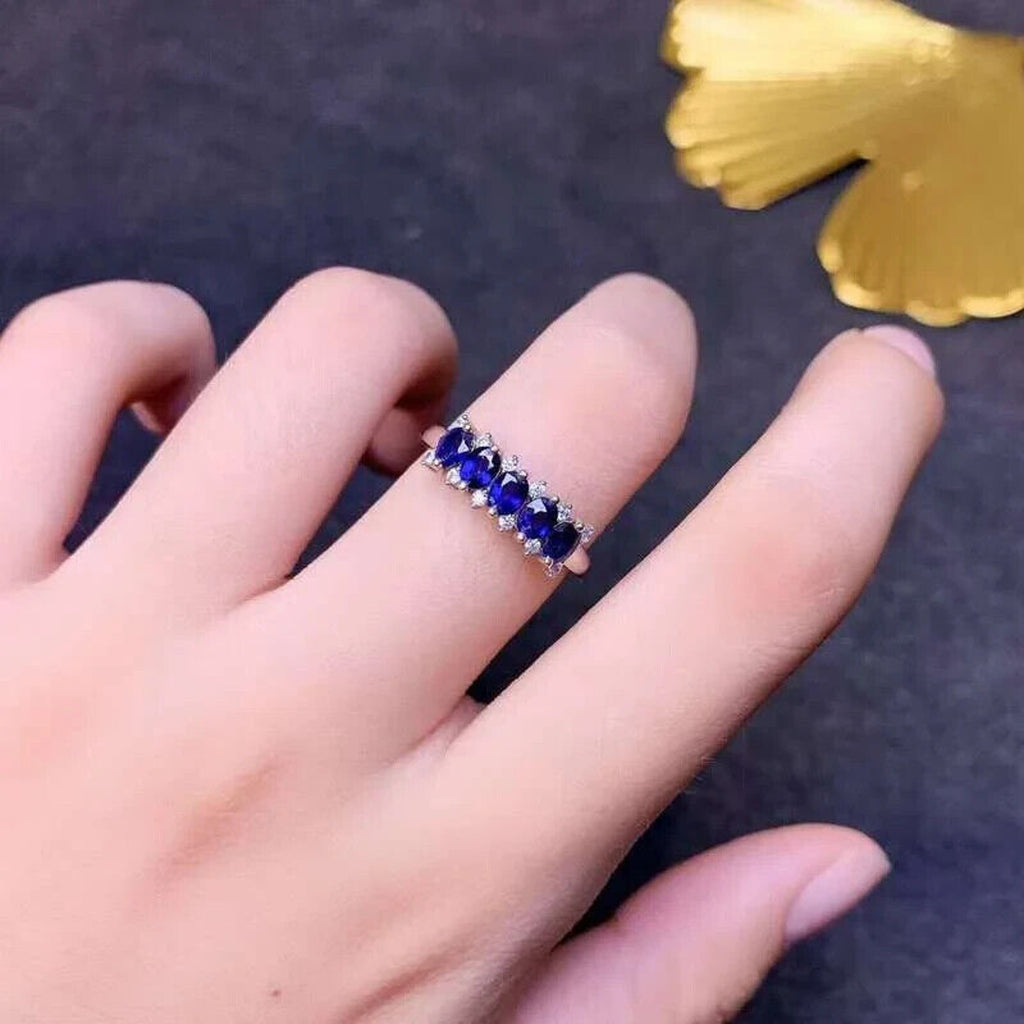 Dark Blue Sri Lanka Sapphire Gemstone Ring, Natural Sapphire Band Ring