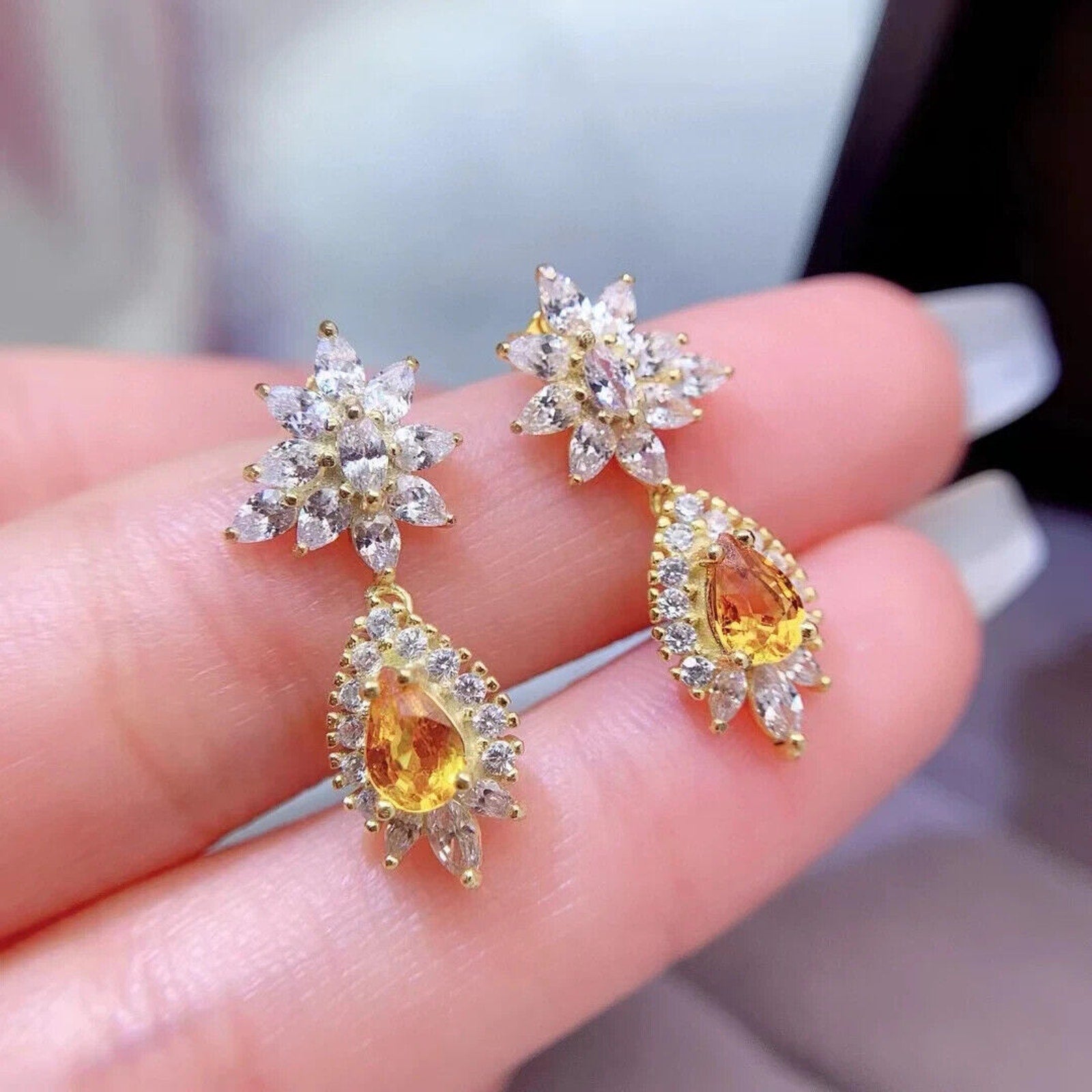 Natural Pear Cut Citrine Statement Earrings 4x6mm