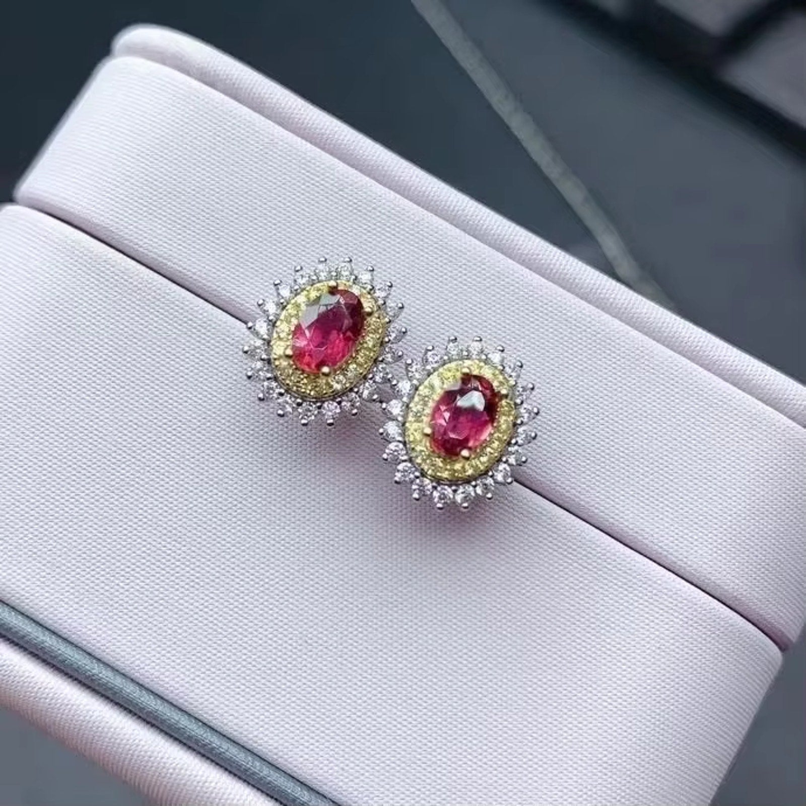 Pink Tourmaline Earrings, Natural Pink Tourmaline Stud Earrings 925 Sterling