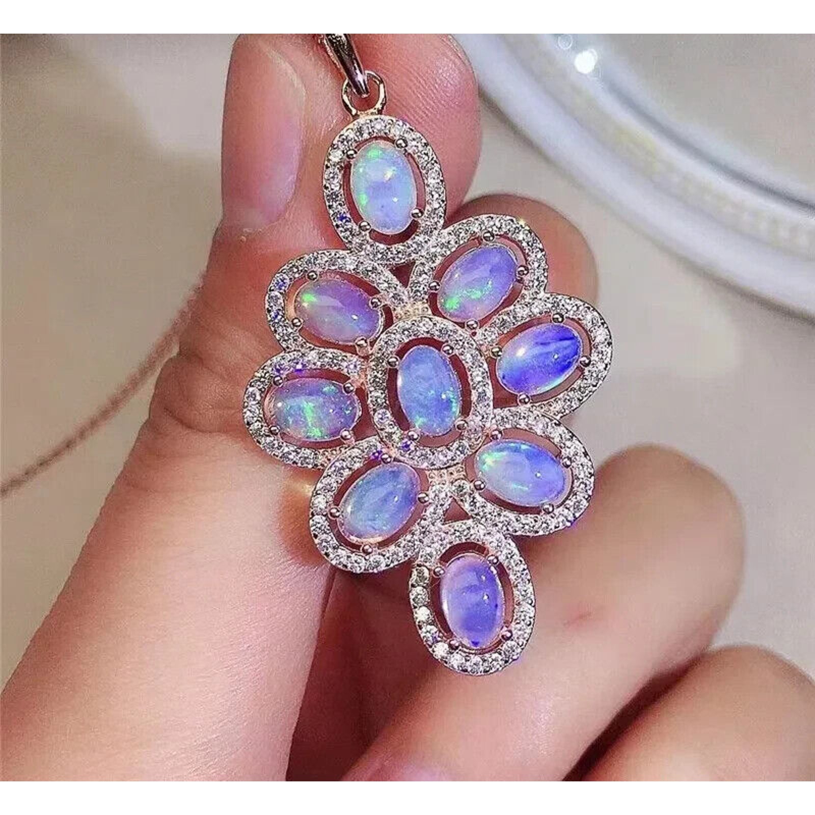 Natural Fire Opal Pendant Necklace, Large Fire Opal Cluster Pendant Sterling