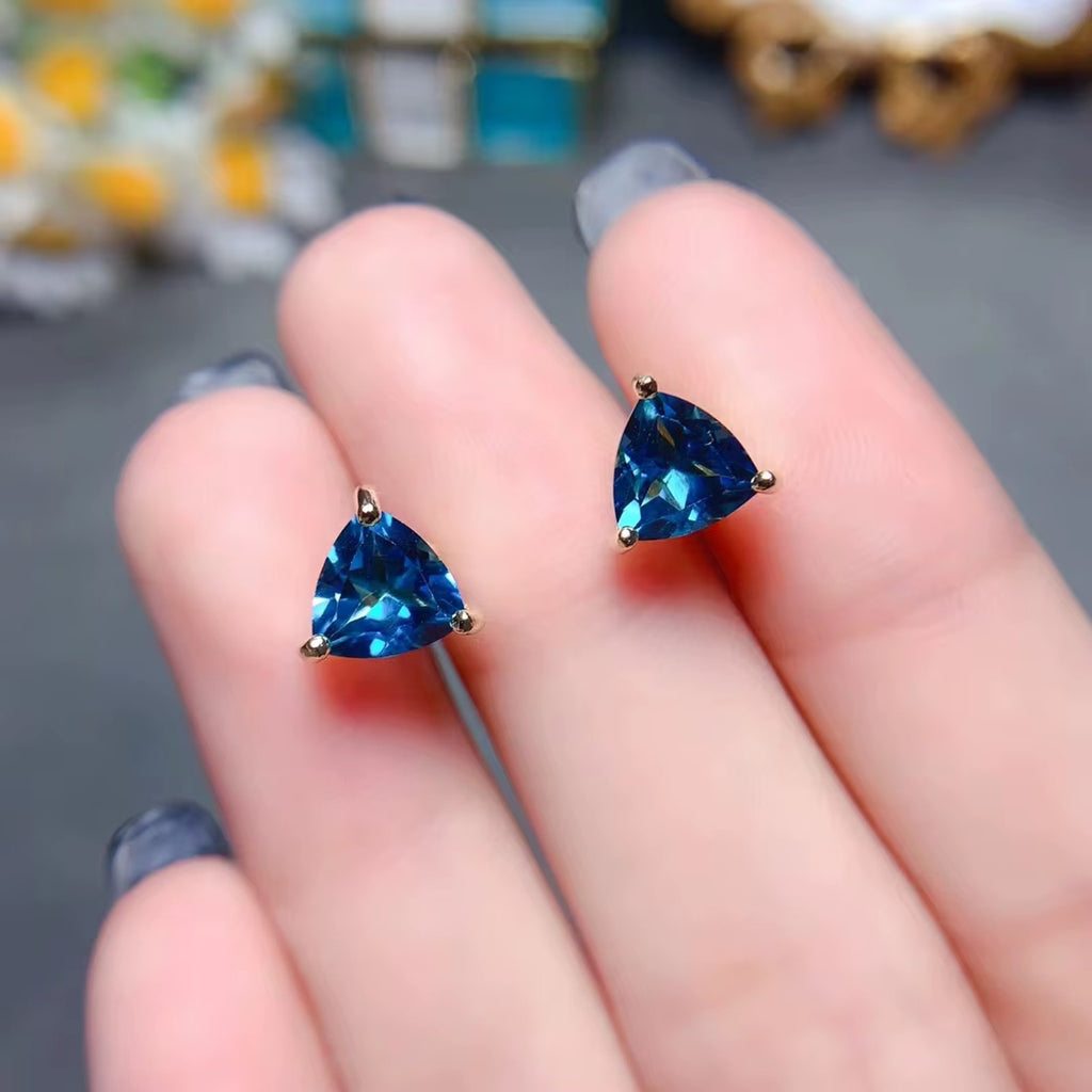Natural London Blue Topaz Earrings 925 Sterling Silver, Blue Topaz Earrings 7mm